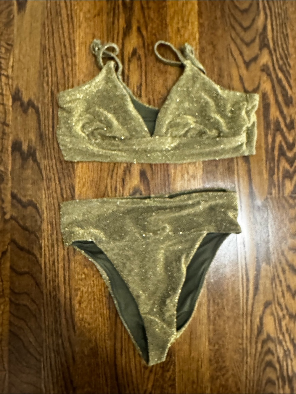 aerie Gold Sparkle High-Waist Bikini Set